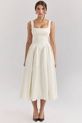 ivory textured satin corset midi dress