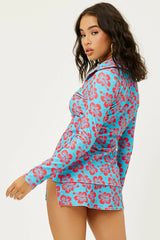 Nova Terry Floral Long Sleeve Button Up - Blue Magic