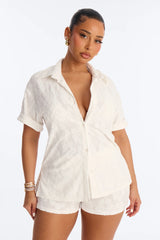 Cristal Textured Swim Cover Up Short Set - White