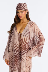 Amelie Maxi Cover Up Kaftan & Matching Headscarf - Brown/combo