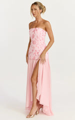 Electra Maxi Dress - Strapless Sequin Embellished Dress in Soft Pink
