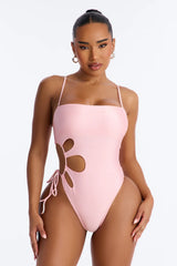 Coastal Bliss Strapless 1 Piece Cut Out Swimsuit - Light Pink