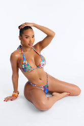 Halley 2 Piece Floral Abstract Triangle Bikini Set - Multi Color
