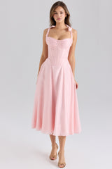 pink chiffon tie strap midi dress