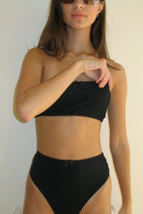 Jenna Ribbed High Waist Bikini Bottom - Midnight