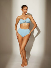 Flamenco High Waisted Bikini Bottoms in Baby Blue Daisy Print