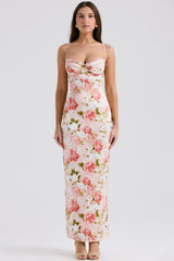 pink peony print satin maxi dress