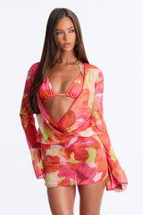 Take A Dip Floral 3 Piece Bikini & Mini Dress Sunsuit - Orange/combo