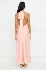 Delicate Dazzle Halter Satin Maxi Dress Peach