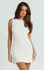 Allie Mini Dress - Ribbed Jersey Dress in Cream