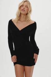 Jade Long Sleeve Knit Mini Dress - Black