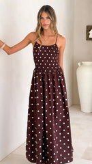 Gena Maxi Dress - Chocolate Polka