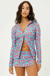 Nova Terry Floral Long Sleeve Button Up - Blue Magic