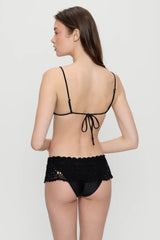 Elena Crochet Shine Bikini Top - Black