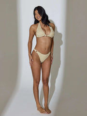 Sunset Metallic Striped Bikini Bottoms in Gold