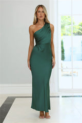 Electric Eve Nights Satin One Shoulder Maxi Dress Teal