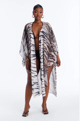 Wildin Out Long Sleeve Animal Print Cover Up Kimono - Brown/combo