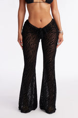 Ayesha Zebra Mesh Cover Up Flared Pants - Black