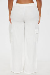 Keep It Simple Gauze Cover Up Cargo Pants - White