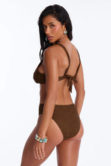 Some Beach Somewhere Textured O-Ring Back Tie 1 Piece Swimsuit - Brown