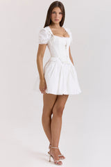 white cotton detachable corset mini dress