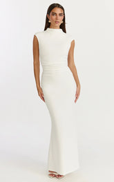 Eira Maxi Dress - High Neck Cap Sleeve Maxi Dress in White