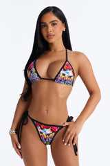 Floating On Cloud Nine Graffiti Strappy Thong 2 Piece Bikini - Multi Color