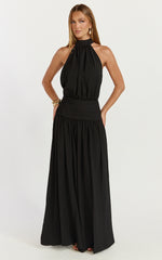 Lila Maxi Dress - Backless High Neck Halter Dress in Black