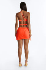 Sunset Fever 1 Piece Strappy One Shoulder Swimsuit & Cover Up Sarong Sunsuit - Neon Orange