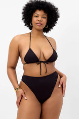 Anne Plissé High Waist Bikini Bottom - Black