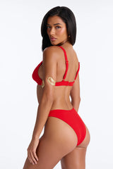 Vivianna Ribbed 2 Piece Triangle Bikini Set - Red