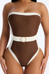 Sunny Days Colorblock Hardware Strapless 1 Piece Swimsuit - Brown/combo
