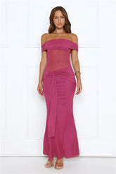 Nightfall Glitter Off Shoulder Maxi Dress Plum
