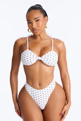 At The Sea Polka Dot Front Knot Shoulder Tie 2 Piece Bikini - White/Black