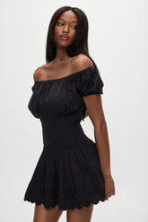 Sadie Embroidered Mini Dress - Black