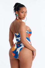 Nola Abstract 1 Piece Strapless Swimsuit & Mesh Cover Up Maxi Skirt - Multi Color