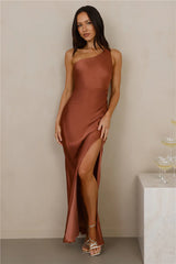 The Aurora One Shoulder Satin Maxi Dress Copper