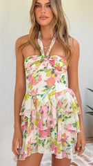 Nicole Mini Dress - Green/Pink Floral