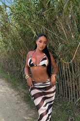 Sophia Zebra 3 Piece Bikini Skirt Set - Ivory/combo