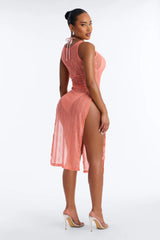 Live In The Moment Mesh Cover Up High Slit Dress - Orange