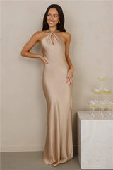 The Delilah Satin Halter Maxi Dress Champagne