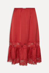 Hideaway Satin Slip Midi Skirt - Cherry