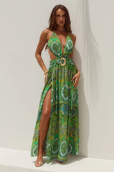 FONTANA DEEP PLUNGE MAXI DRESS - INDIANA GREEN
