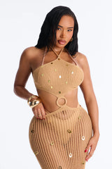 Heat Island Crochet Swim Cover Up Dress - Tan