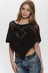 Sophie Crochet Poncho - Black