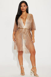 Touch Of Sun Fringe Cover Up Kimono - Gold