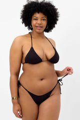 Sky Plissé String Bikini Top - Black