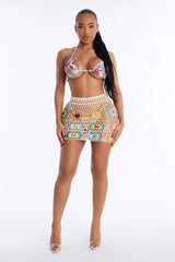 Sienna Patchwork Crochet Swim Cover Up Mini Skirt - Multi Color