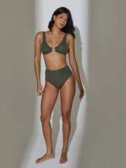 Binos Ring Detail Bikini Top in Khaki