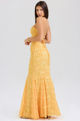 apricot lace up back maxi dress